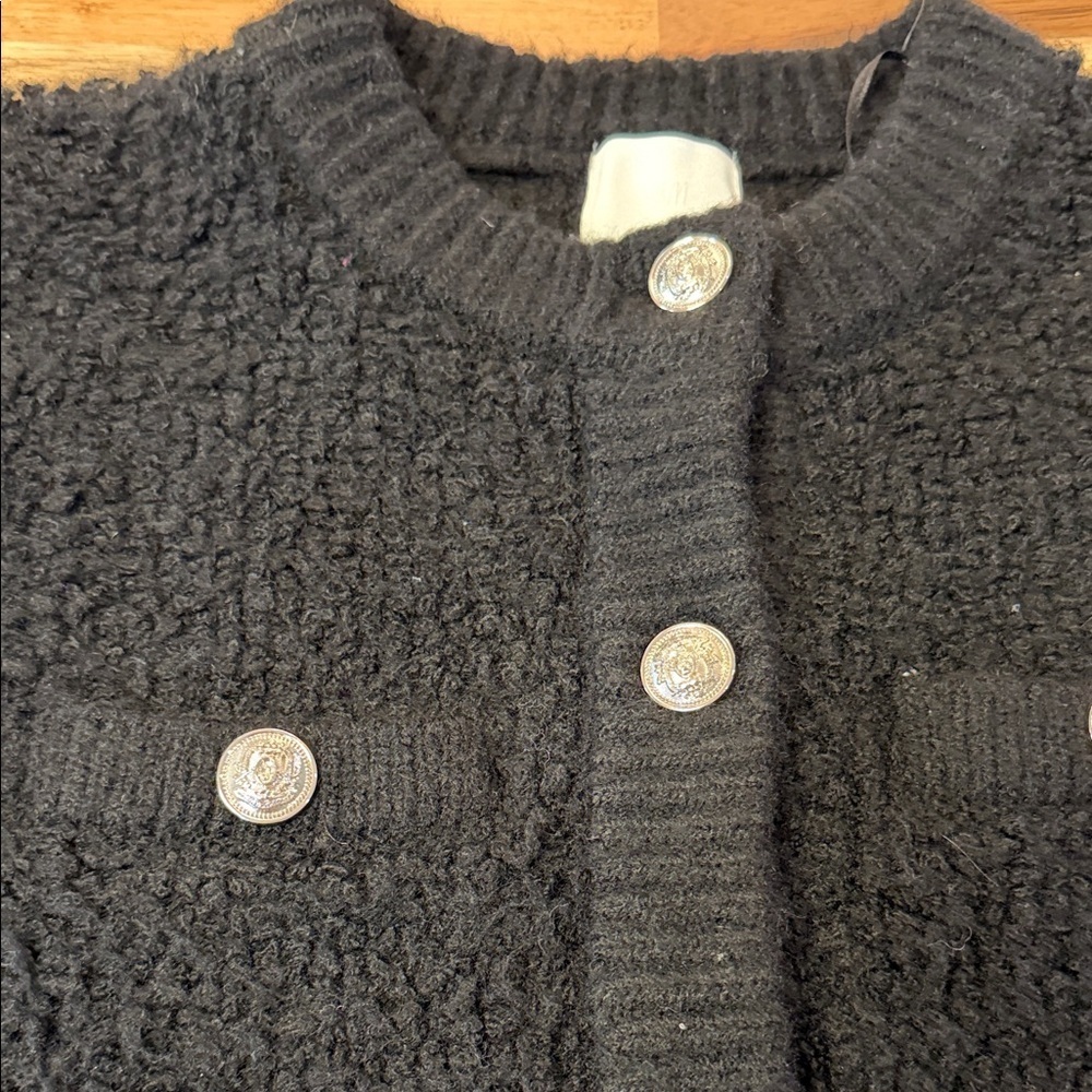Black Button-Up Boulcé Cardigan Womens XSmall Gold Button - Picture 3 of 6